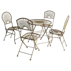 Vintage French Set of Four Iron Chairs and Table for Patio and Garden Mid-Century