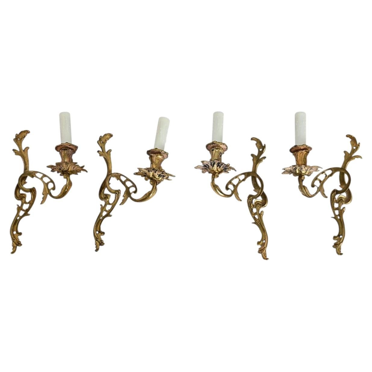 French Set of Four Louis XV Style Bronze Wall Sconces