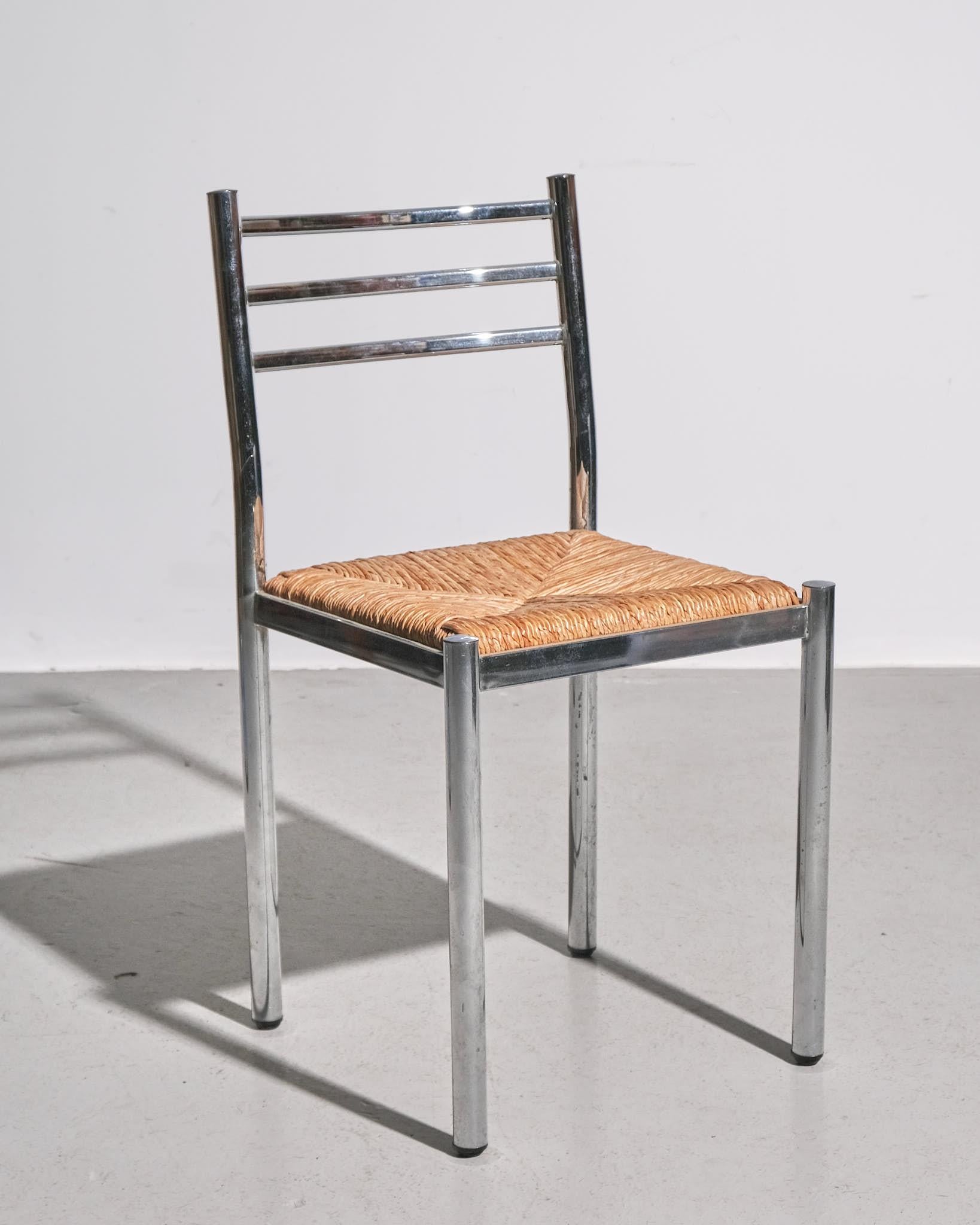 Mid-Century Modern French Set of Four Metal Dining For Sale