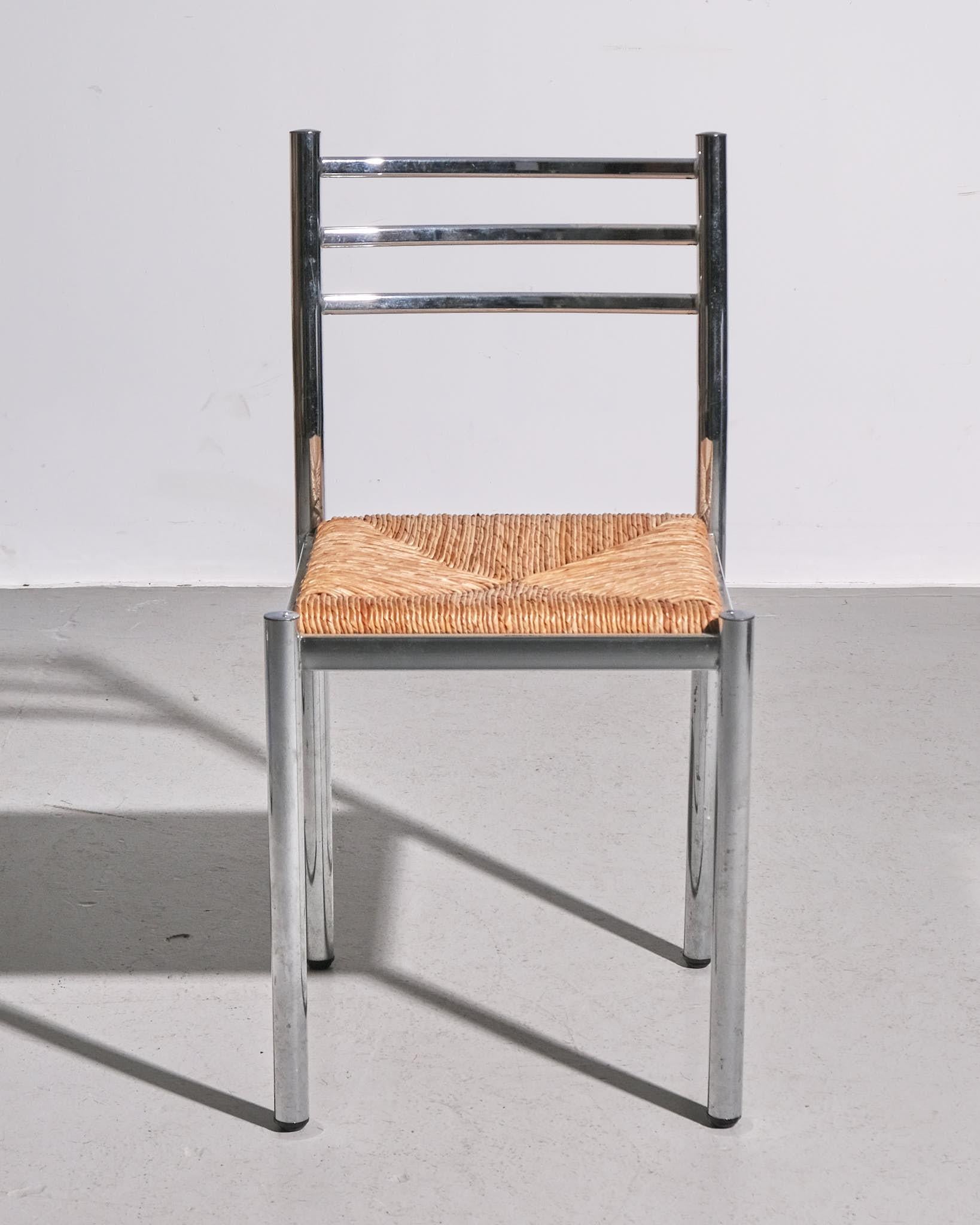 Mid-20th Century French Set of Four Metal Dining For Sale