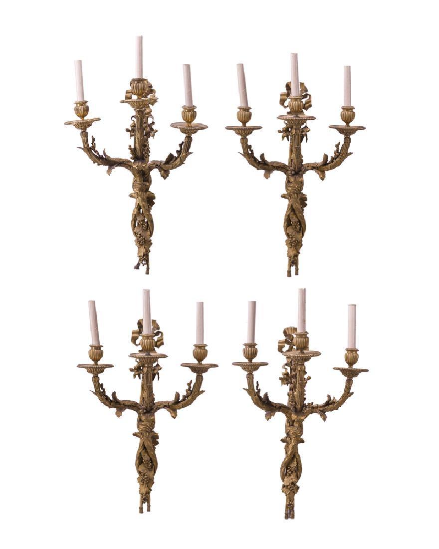 Louis XV French Set of Four Ormolu Sconces, 19th Century