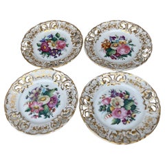 French Set of Four Reticulated Porcelain Dessert Plates , Circa 1880
