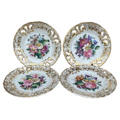 Juego francés de cuatro platos de postre de porcelana reticulada , Circa 1880