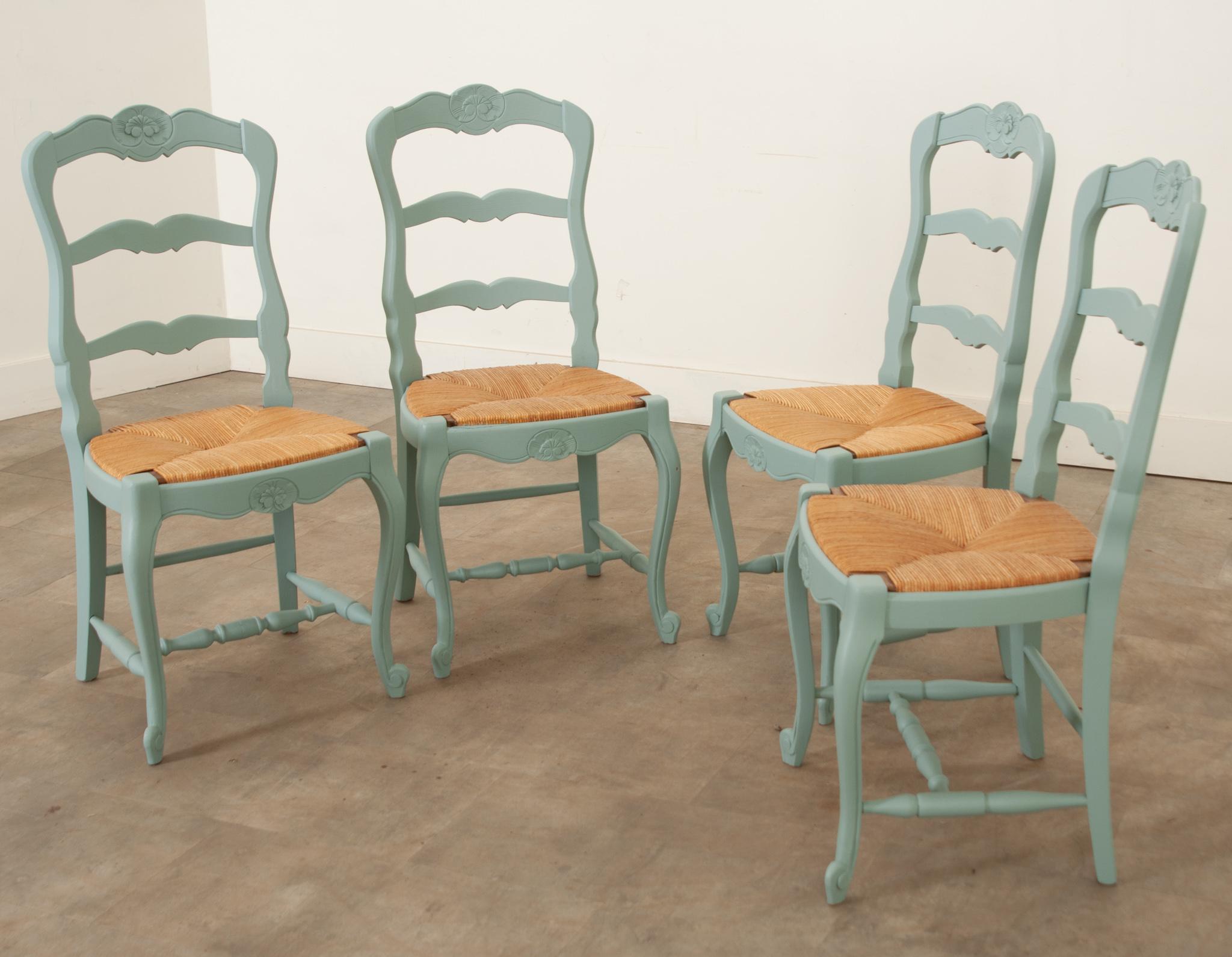 French Set of Four Rush Seat Chairs 4