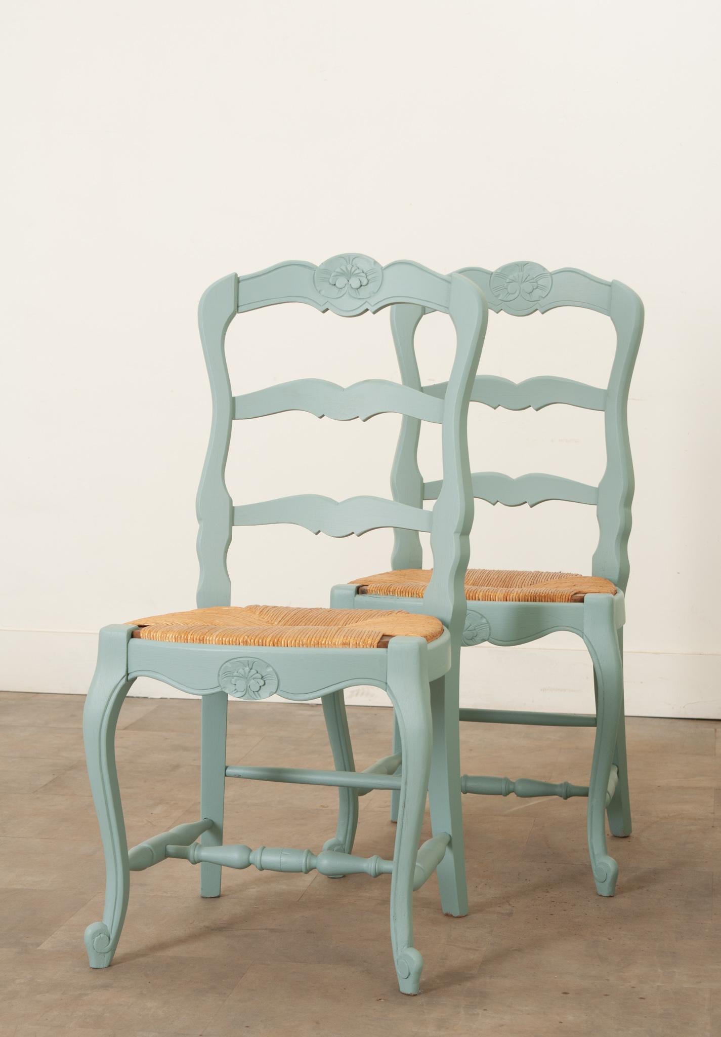 Hand-Carved French Set of Four Rush Seat Chairs