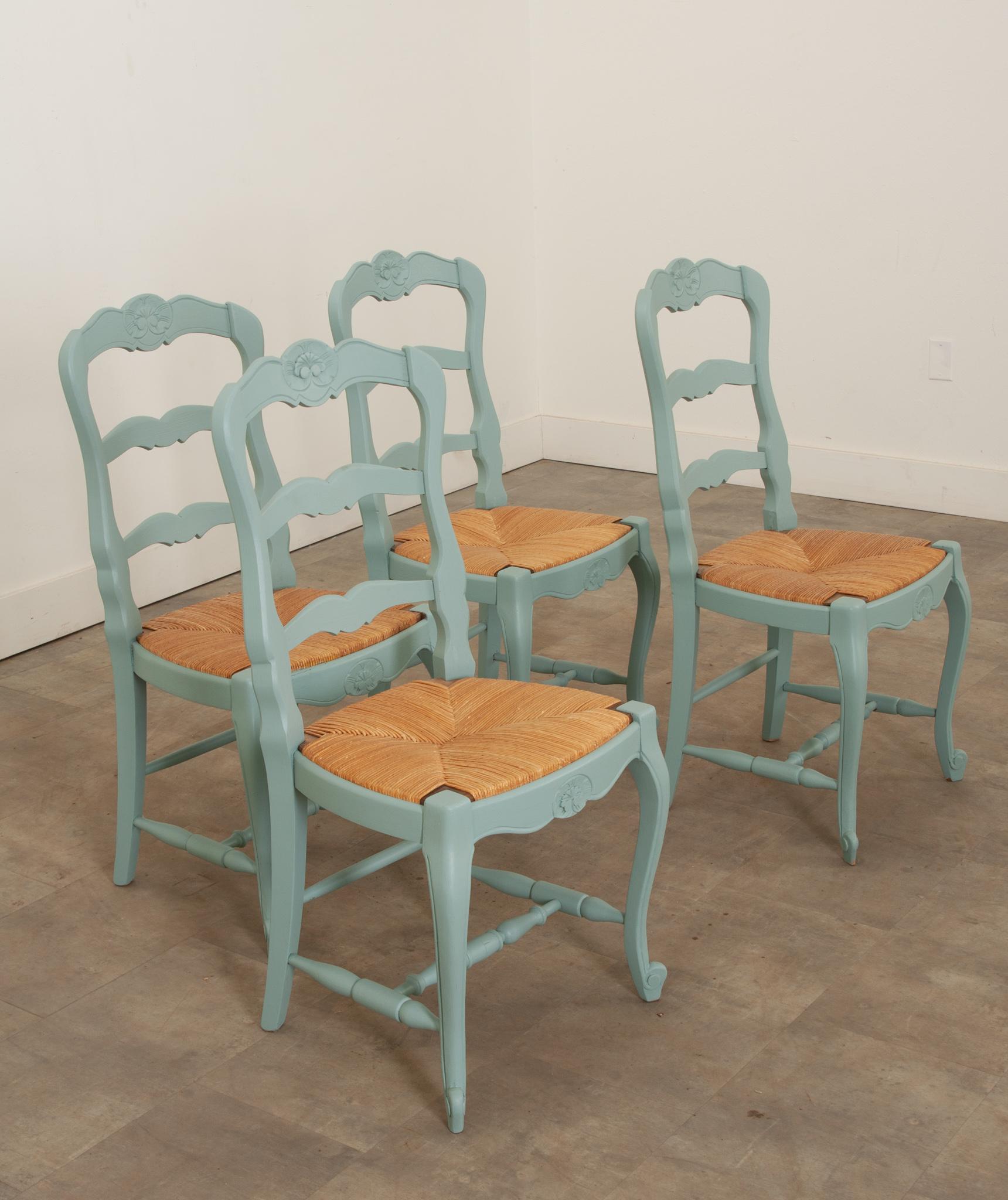 French Set of Four Rush Seat Chairs In Good Condition In Baton Rouge, LA
