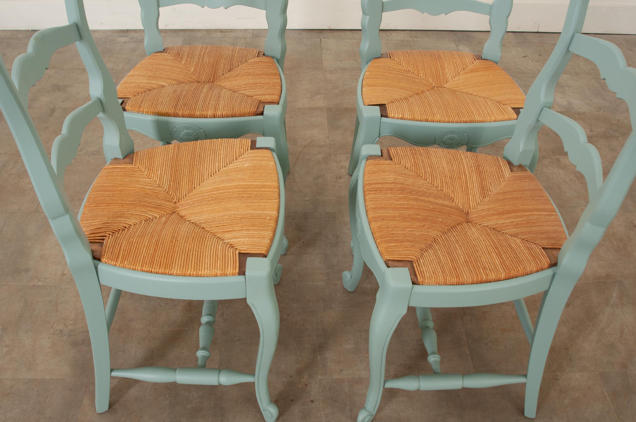 20th Century French Set of Four Rush Seat Chairs