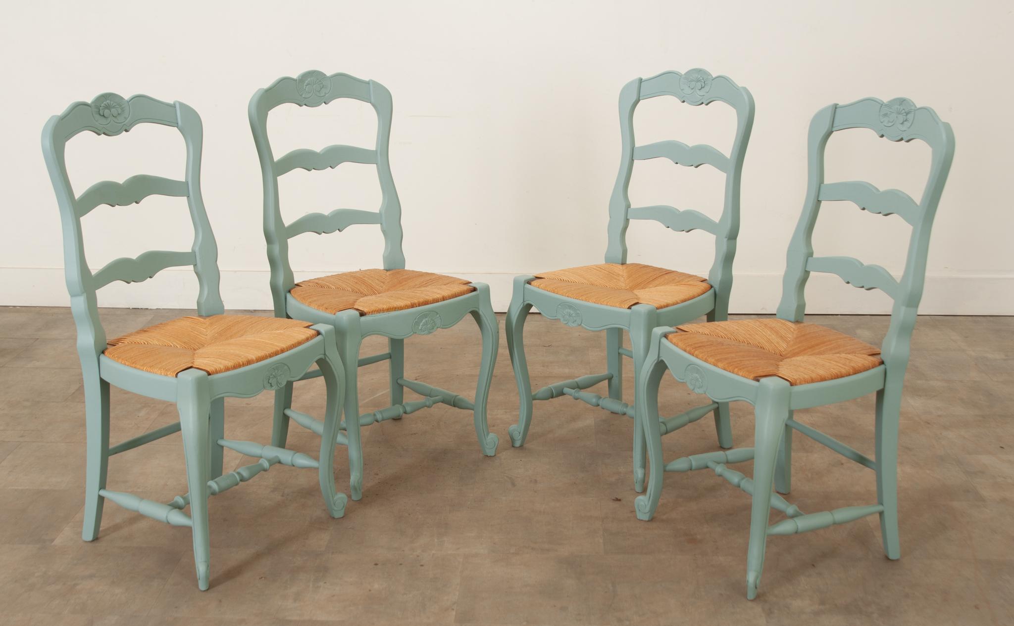 French Set of Four Rush Seat Chairs 1
