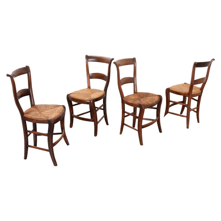 French Set of Four Rush Seat Chairs at 1stDibs