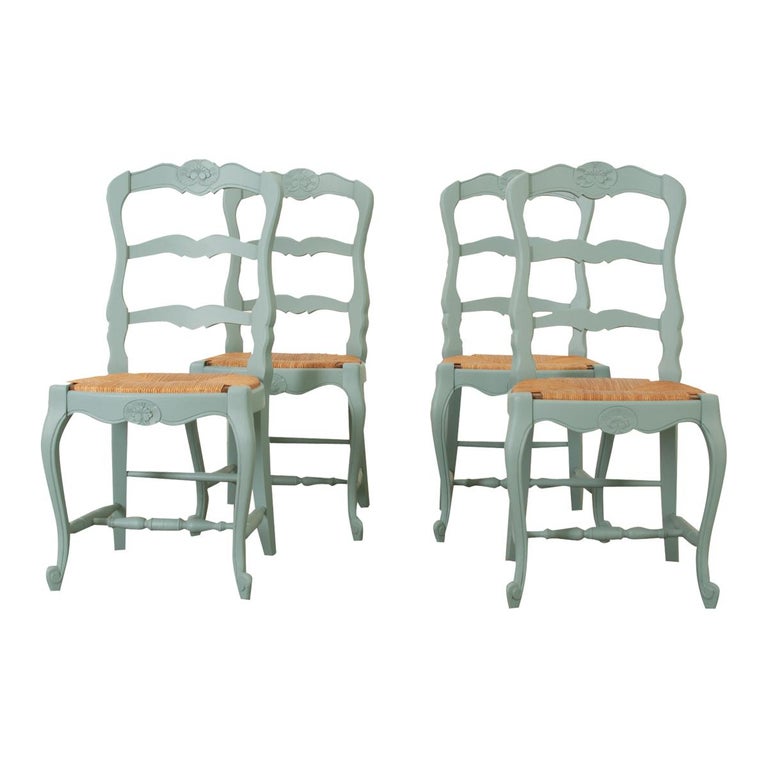 French Set of Four Rush Seat Chairs For Sale at 1stDibs