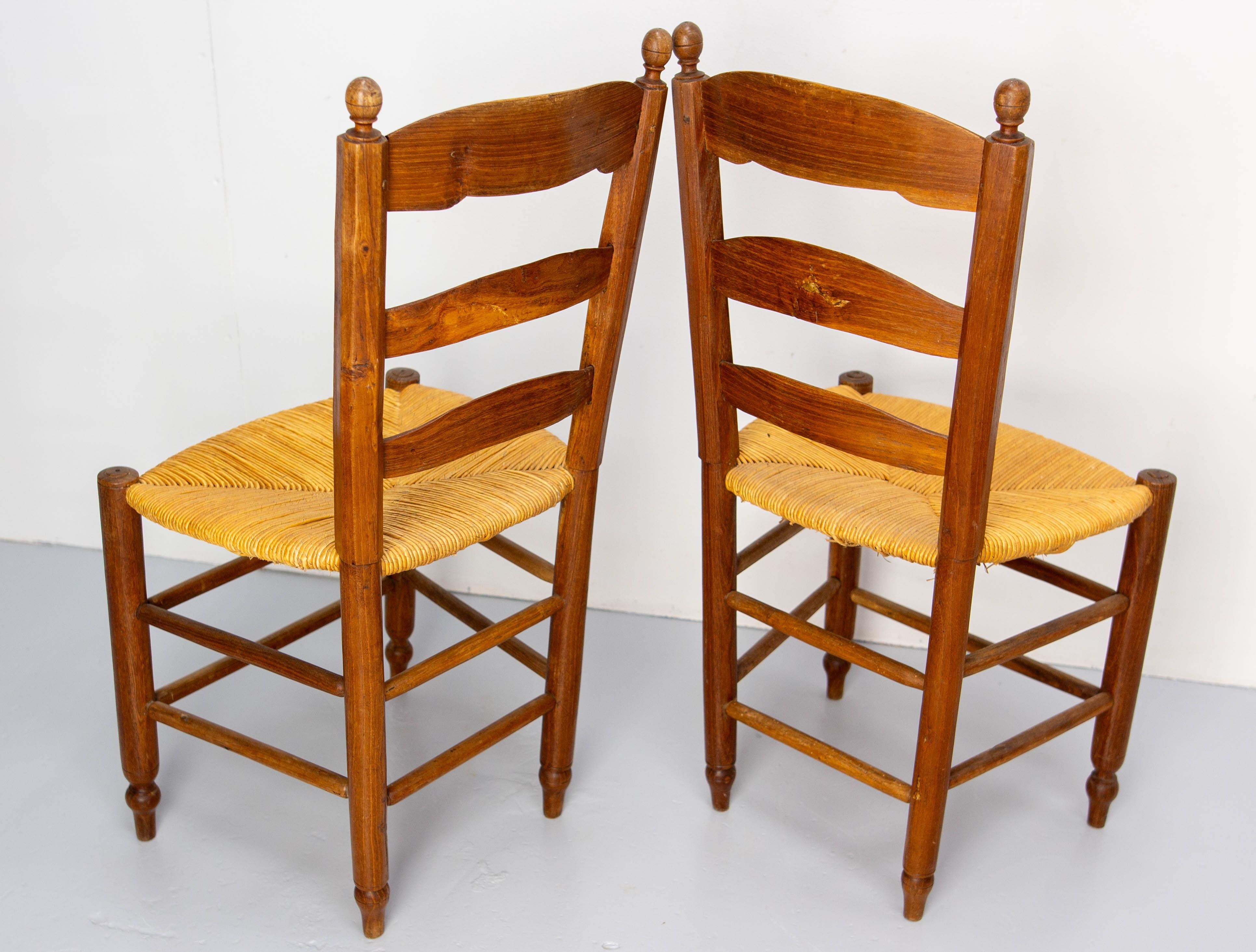 French Set of Height Straw & Elm Chairs, late 19th Century For Sale 6