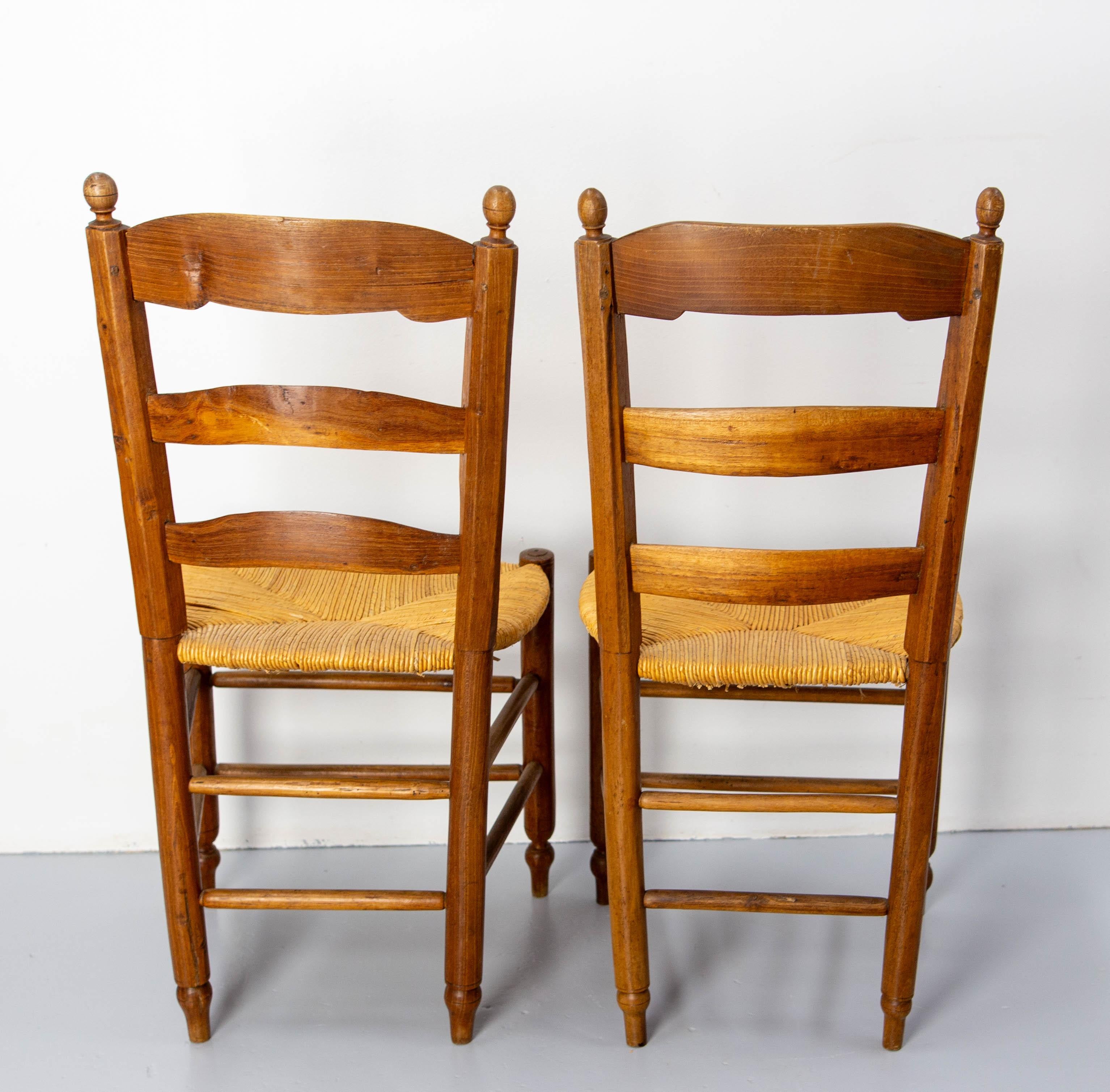 French Set of Height Straw & Elm Chairs, late 19th Century For Sale 4