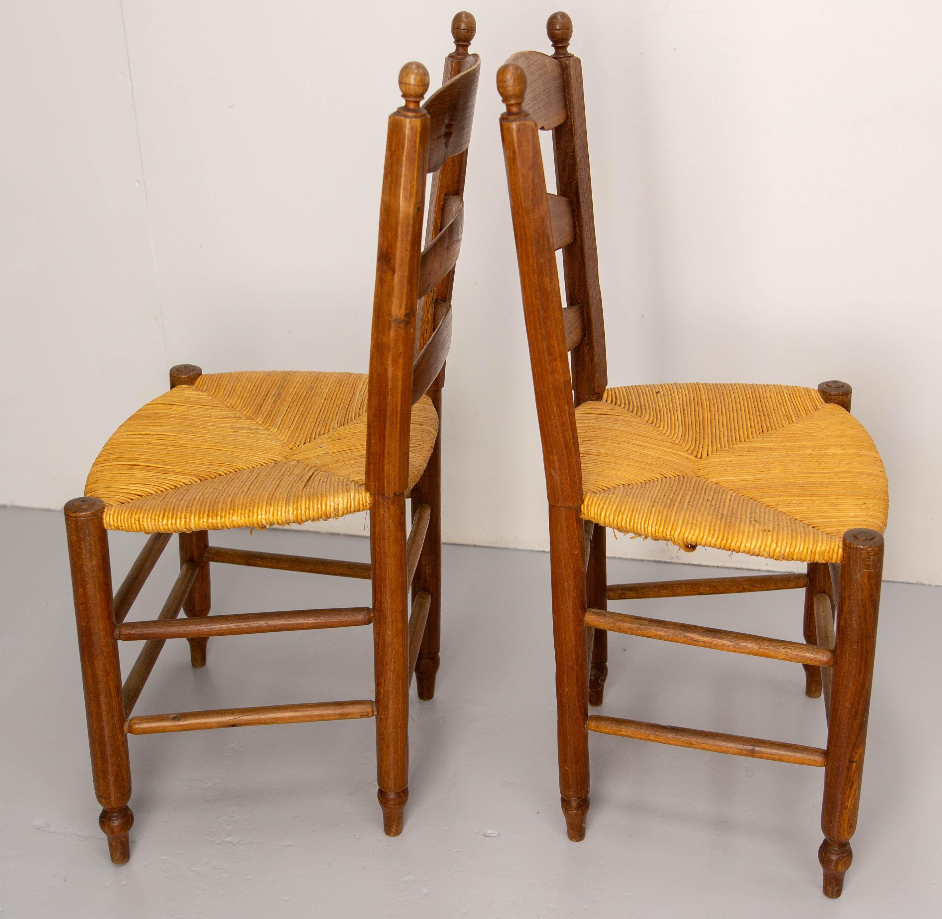 French Set of Height Straw & Elm Chairs, late 19th Century For Sale 5
