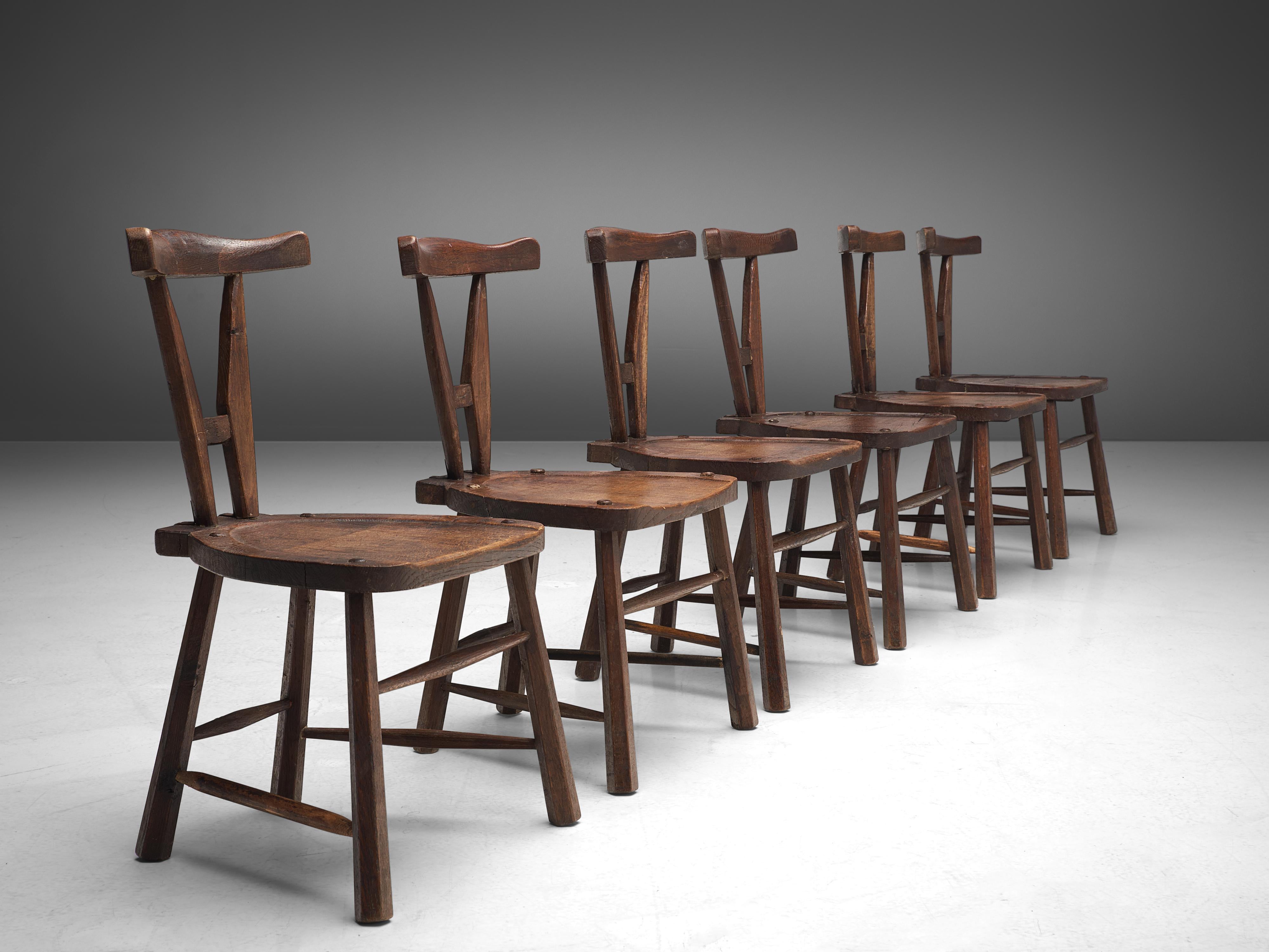 French Set of Six Chairs in Solid Oak, 1940s 1