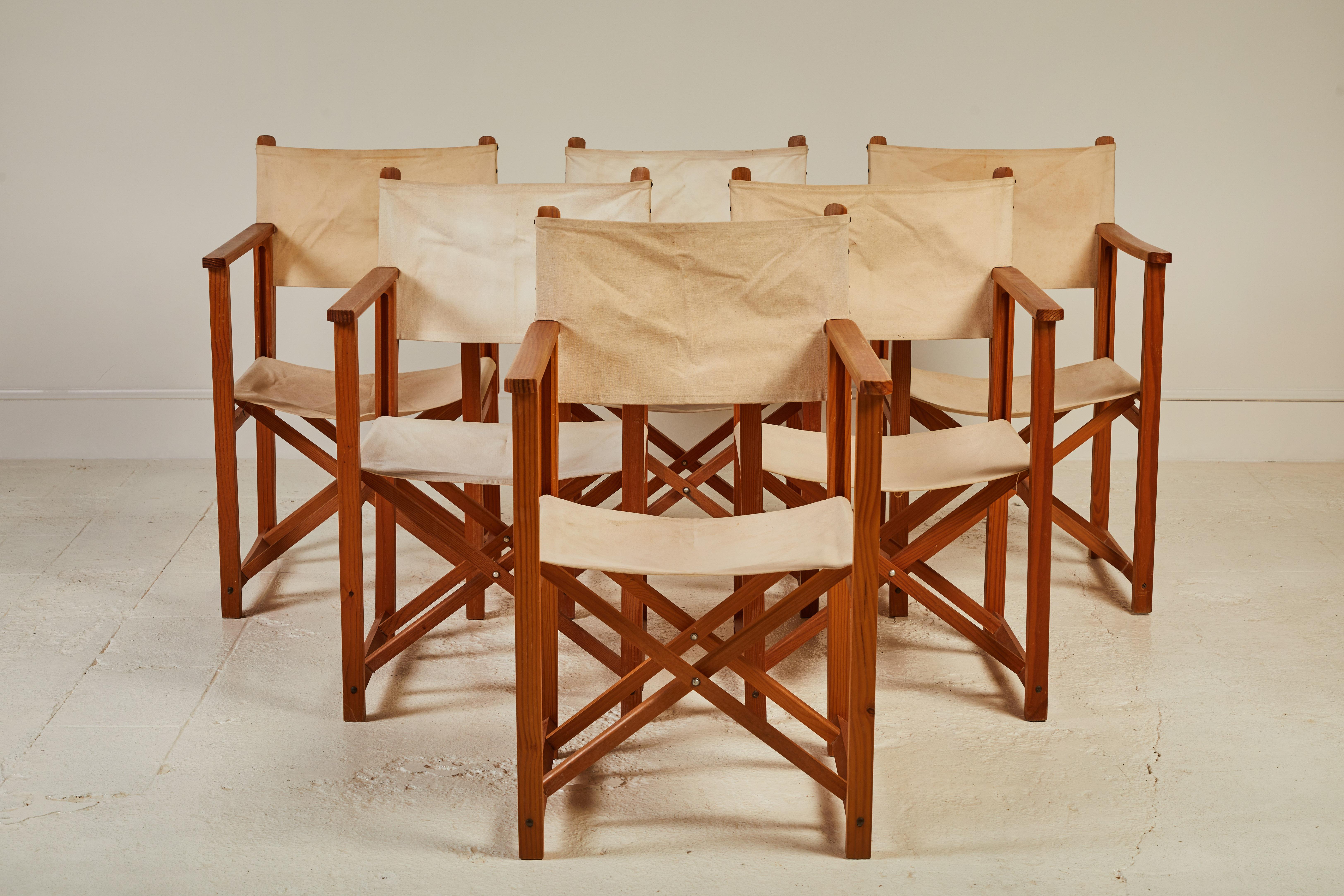 French set of six folding canvas safari chairs. The chairs are in the original canvas which adds to the character.