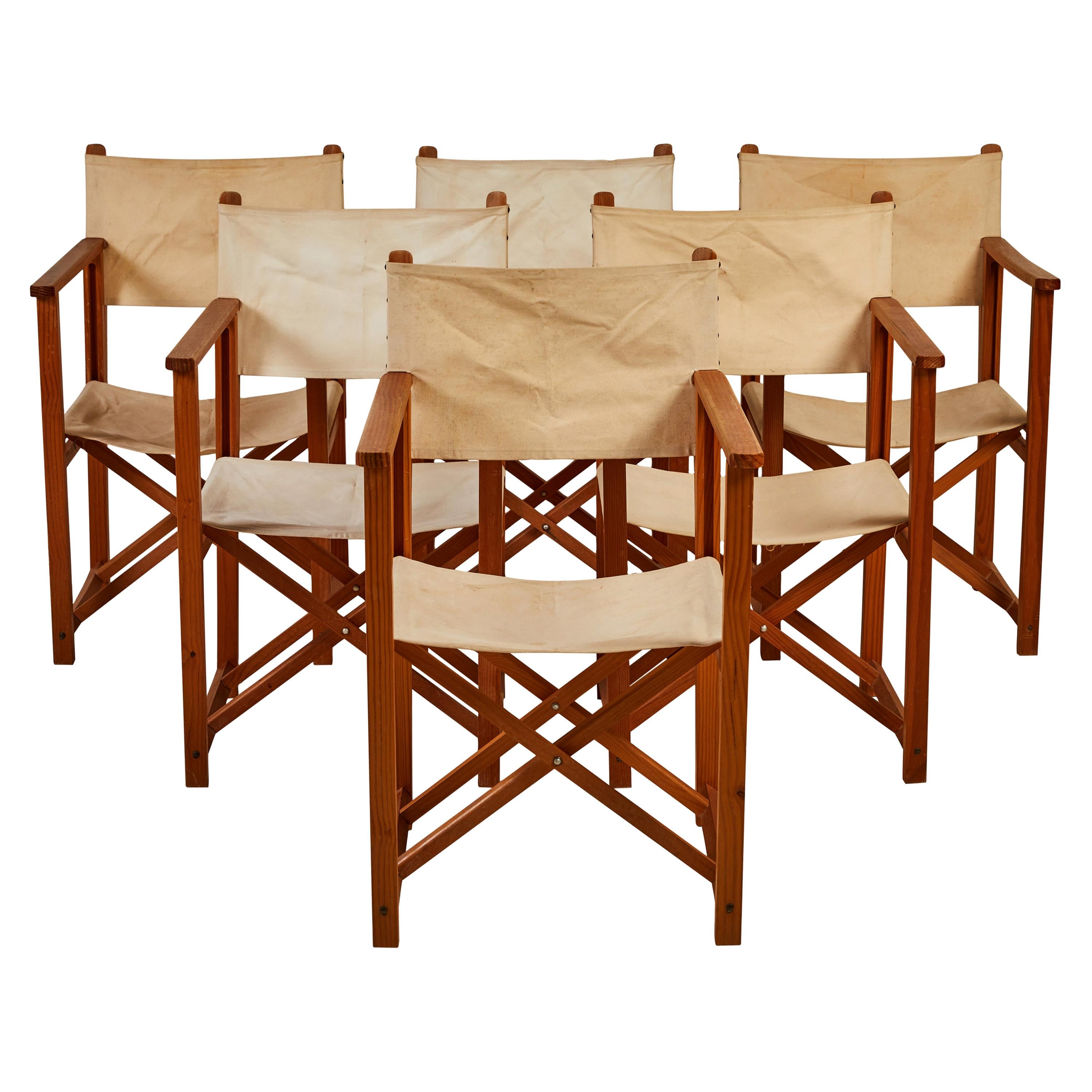 French Set of Six Folding Canvas Safari Chairs