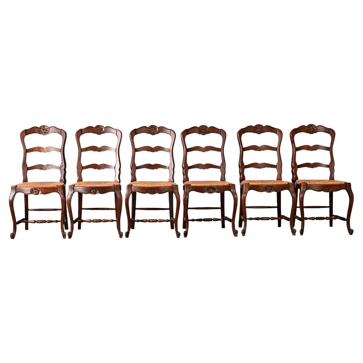 French Set of Six Louis XV Style Rush Seat Chairs