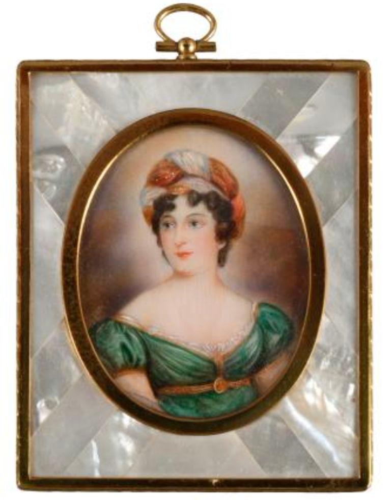 Set of six beautiful hand-painted miniature portraits with mother of pearl details, having bronze framing and velvet cover in the back. Three of the six are signed. Made in France, late 19th Century.
Dimensions:
5.25