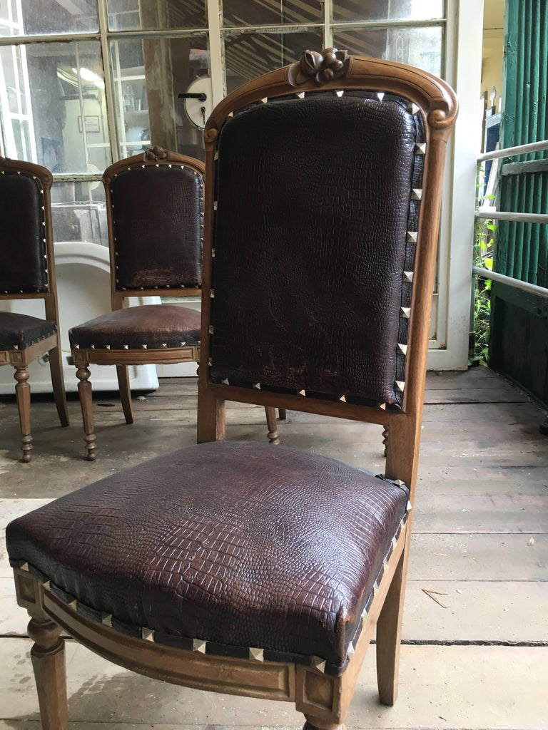 French Set of Six Oak Wood Dining Chairs from Late 19th Century For ...