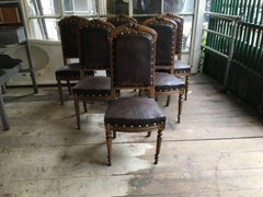 French Set of Six Oak Wood Dining Chairs from Late 19th Century