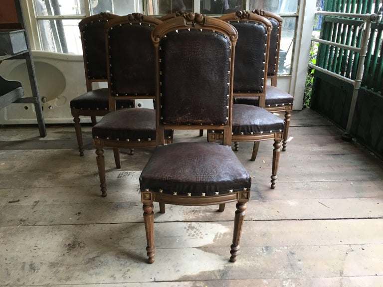 French Set of Six Oak Wood Dining Chairs from Late 19th Century For ...
