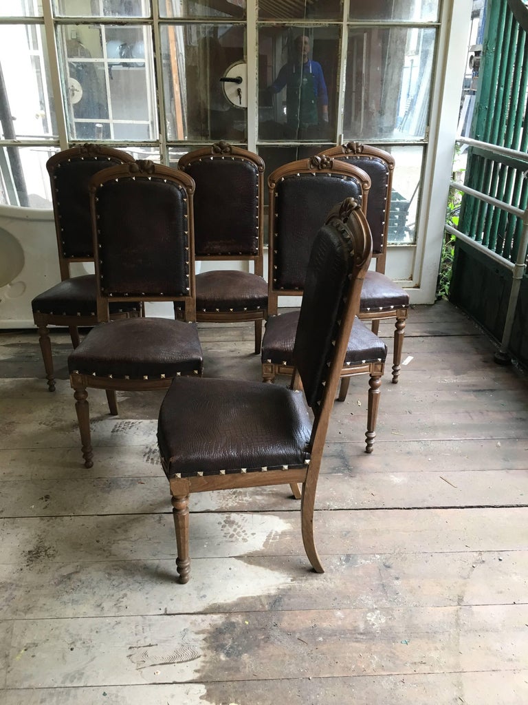 French Set of Six Oak Wood Dining Chairs from Late 19th Century For ...