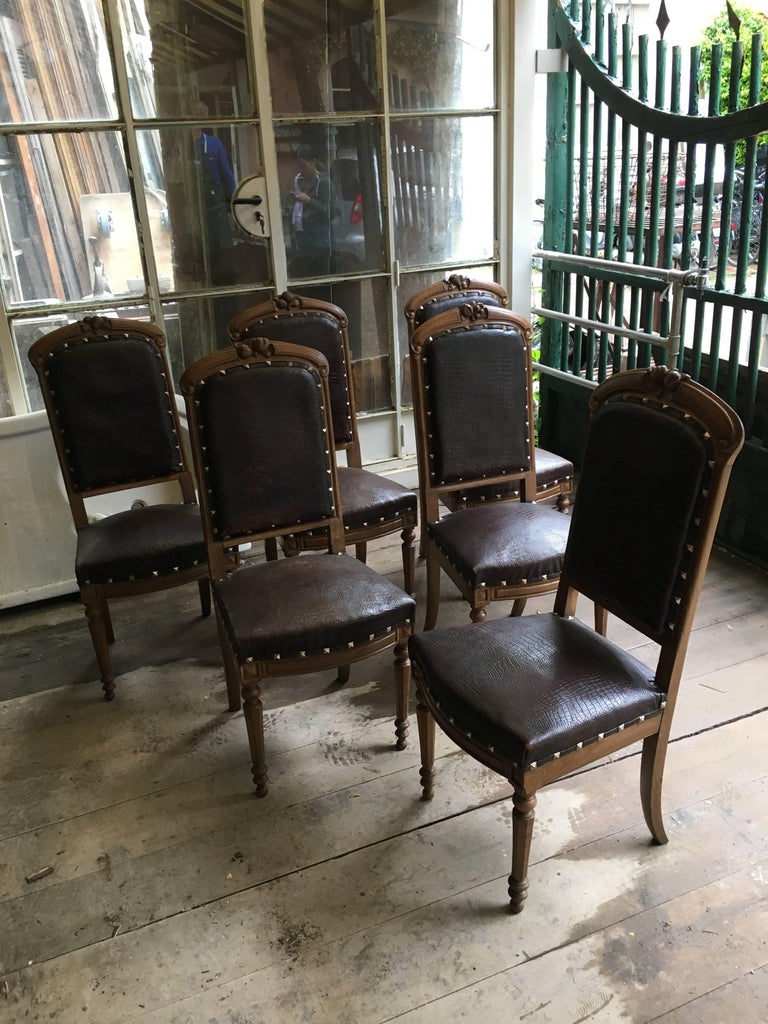 French Set of Six Oak Wood Dining Chairs from Late 19th Century For ...