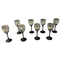French Set of Six Vintage Signed Hand-Decorated Glasses