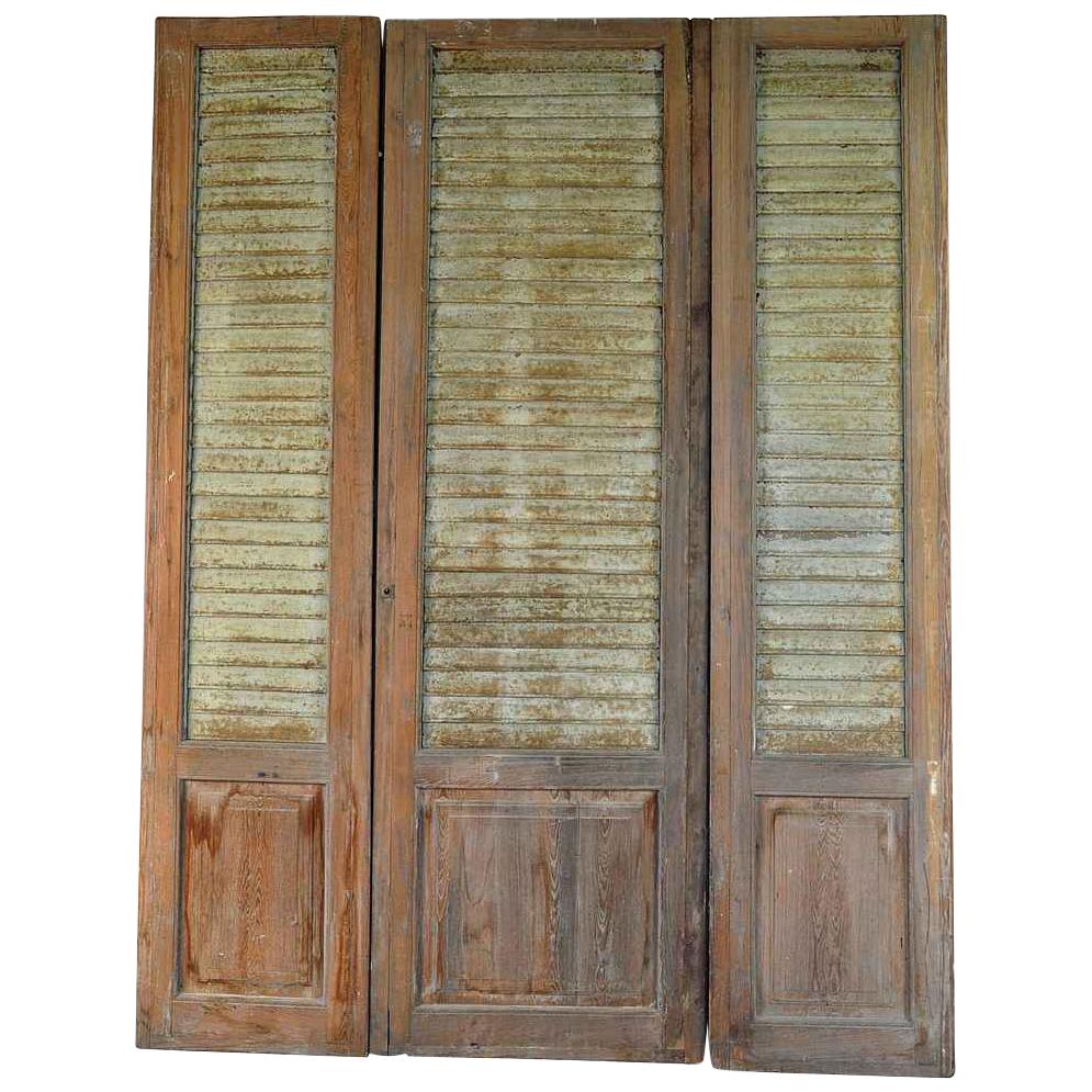 French Set of Three Doors with Metal Louvered Shutters