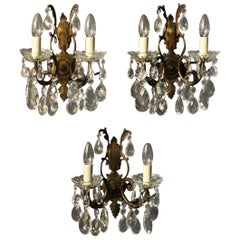 French Set of Three Gilded Antique Wall Lights