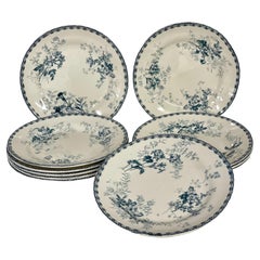 Französisches Set aus zwölf handbemalten Eisenstein-Esstellern von Hippolyte Boulenger