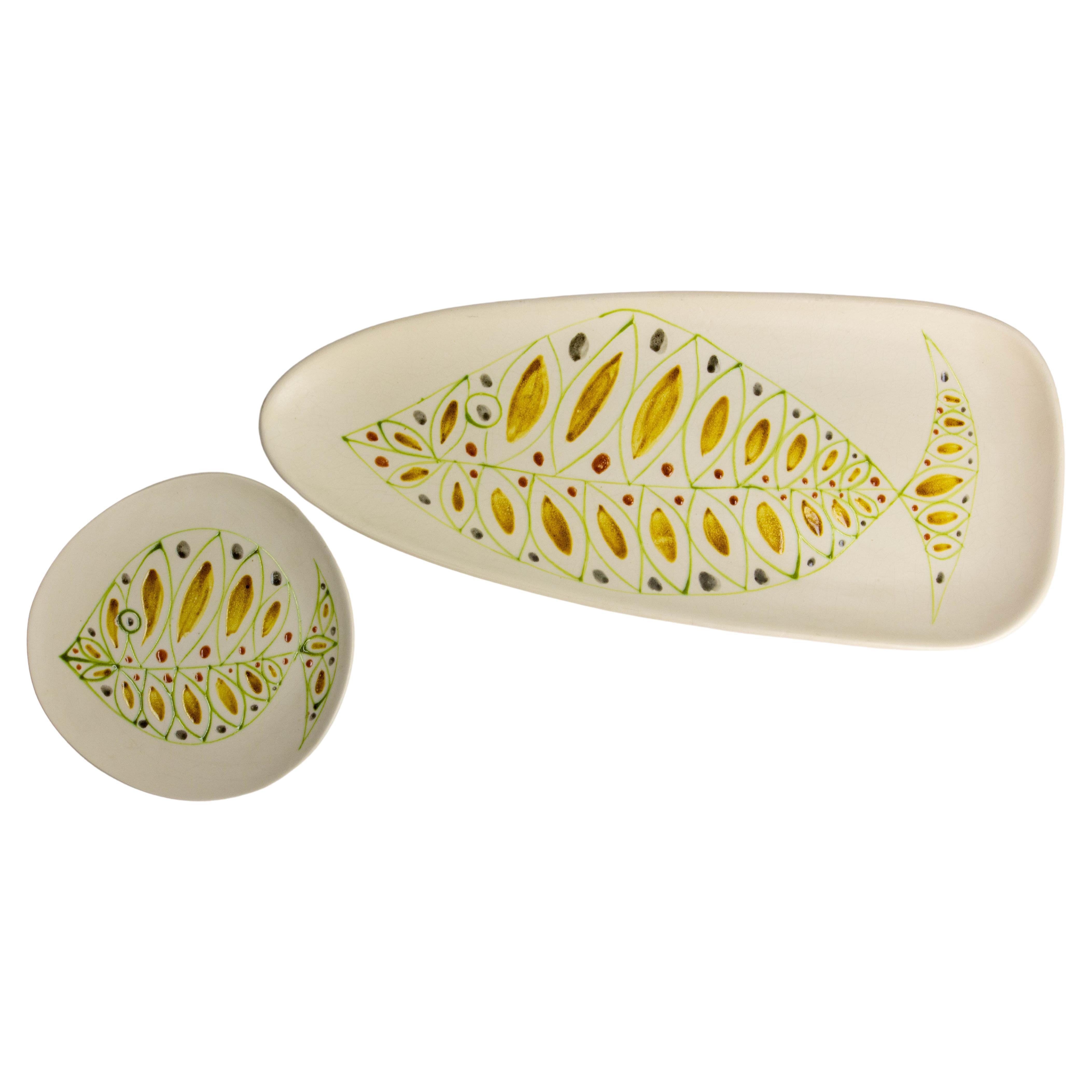 French Set of Two Fish Dishes in White Faience of Niderviller circa 1960