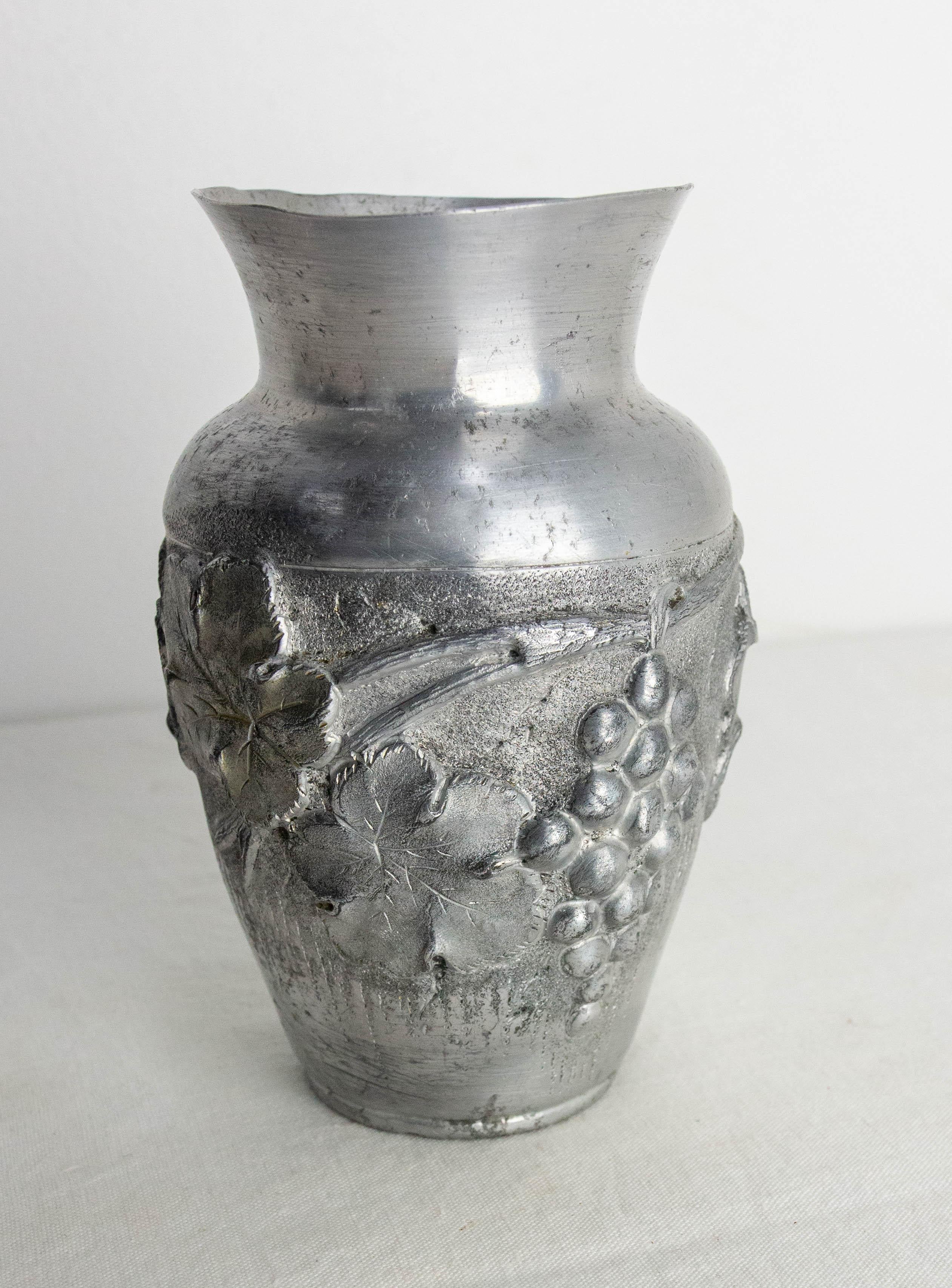 French Set Three Vases Aluminium Vegetal Decoration circa 1930 For Sale 4