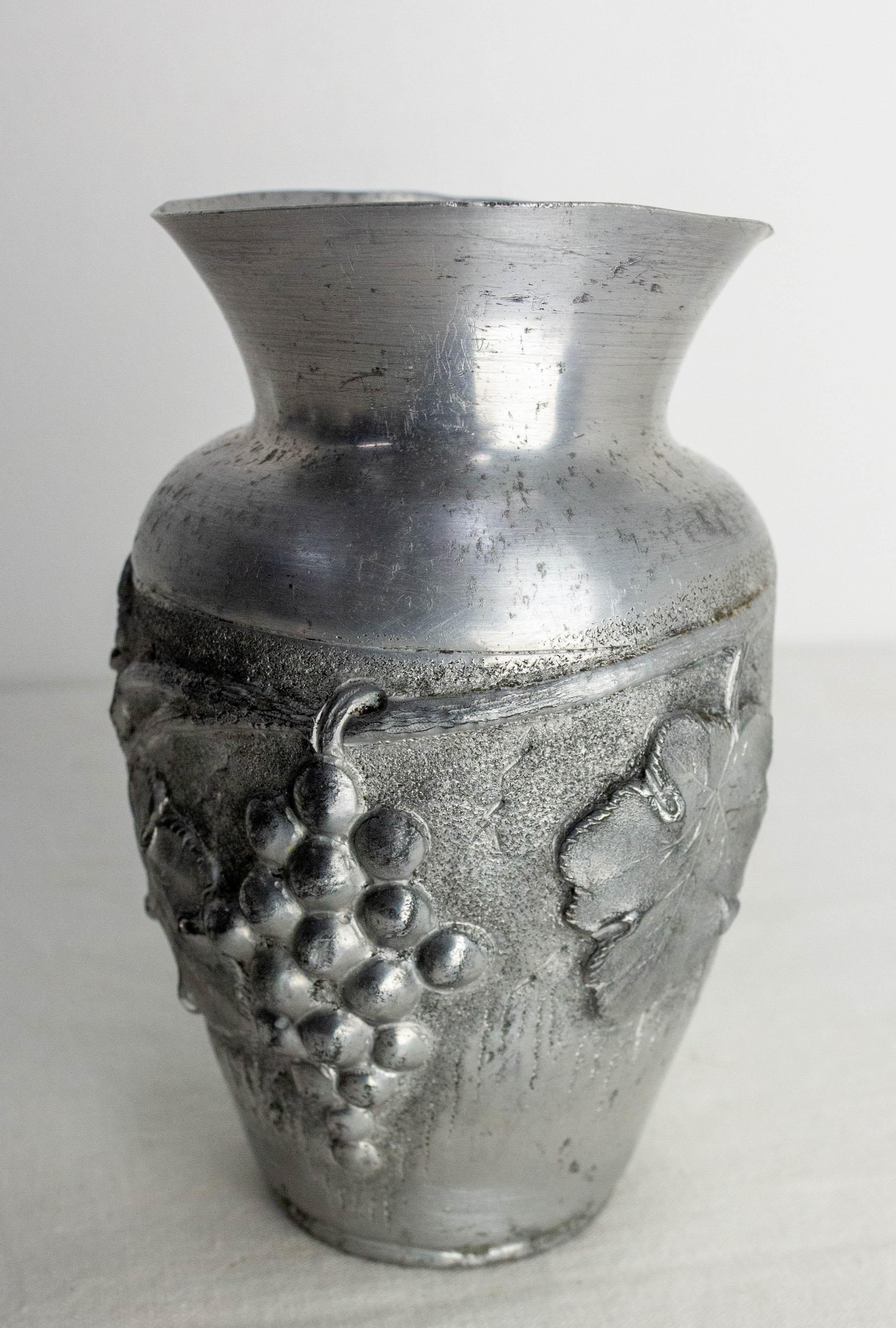 French Set Three Vases Aluminium Vegetal Decoration circa 1930 For Sale 6