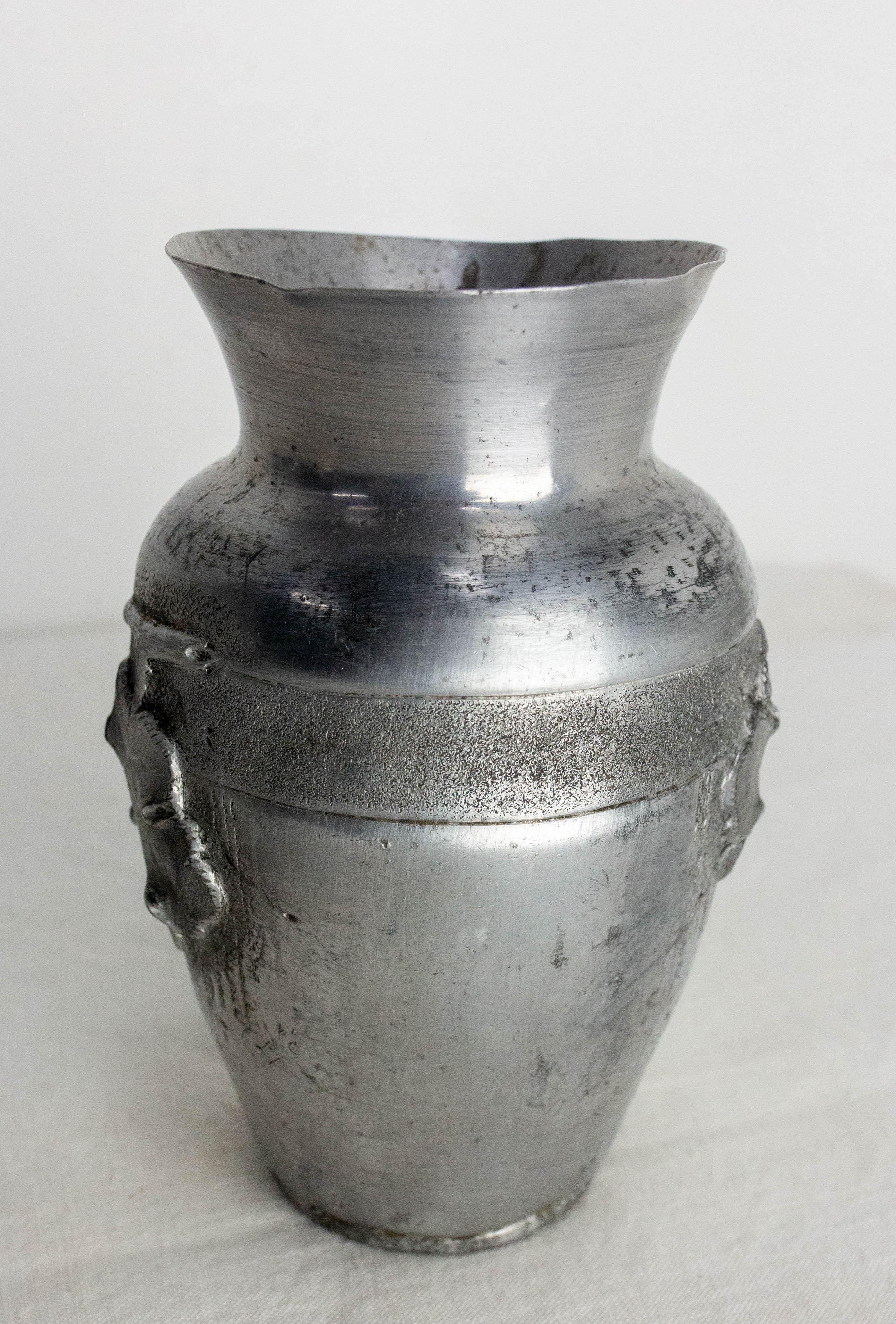 French Set Three Vases Aluminium Vegetal Decoration circa 1930 For Sale 7