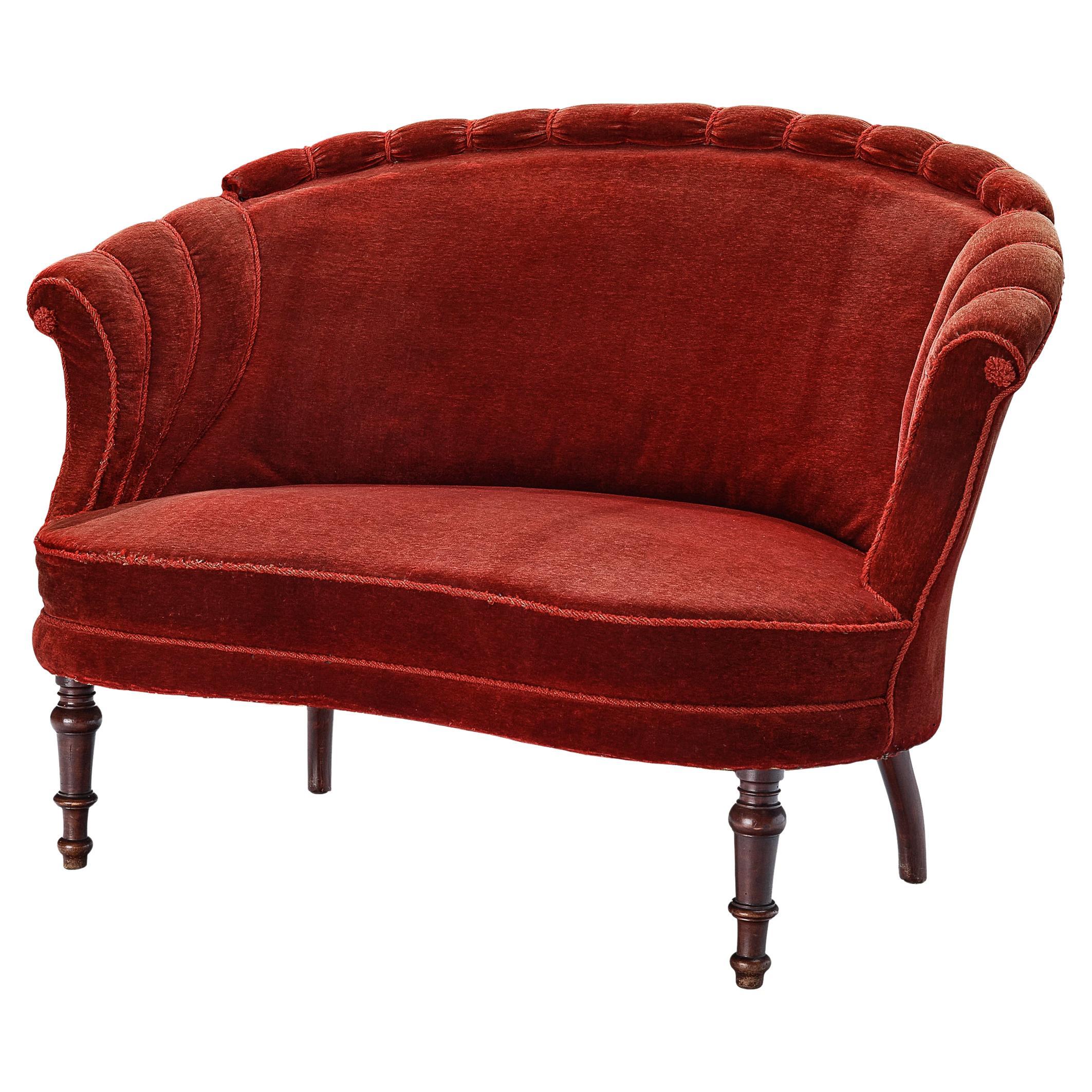 French Settee in Red Velvet Upholstery  For Sale