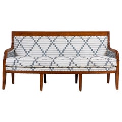 French Settee Newly Upholstered in Blue and White African Fabric
