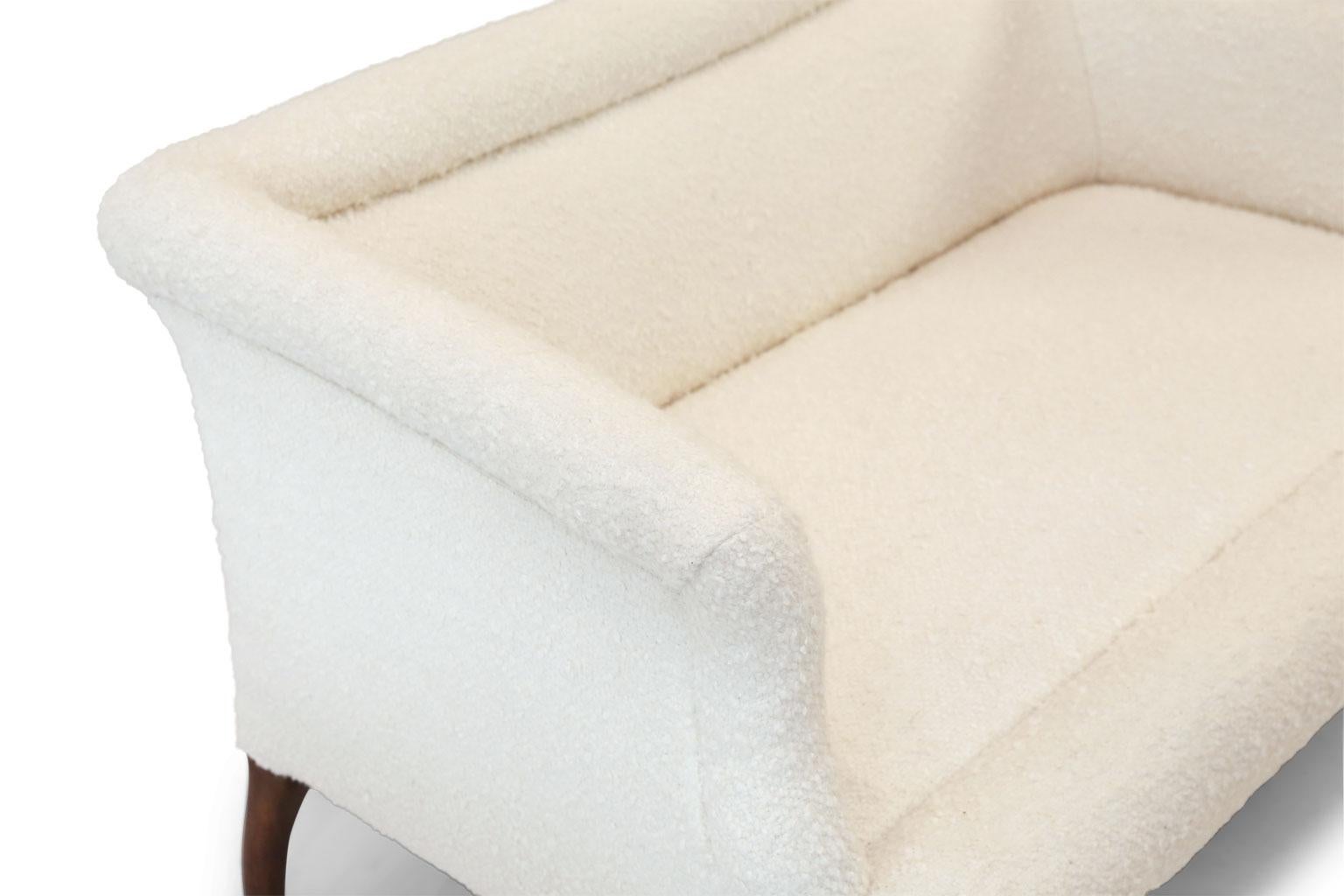 French Settee Upholstered in White Wool Bouclé 5