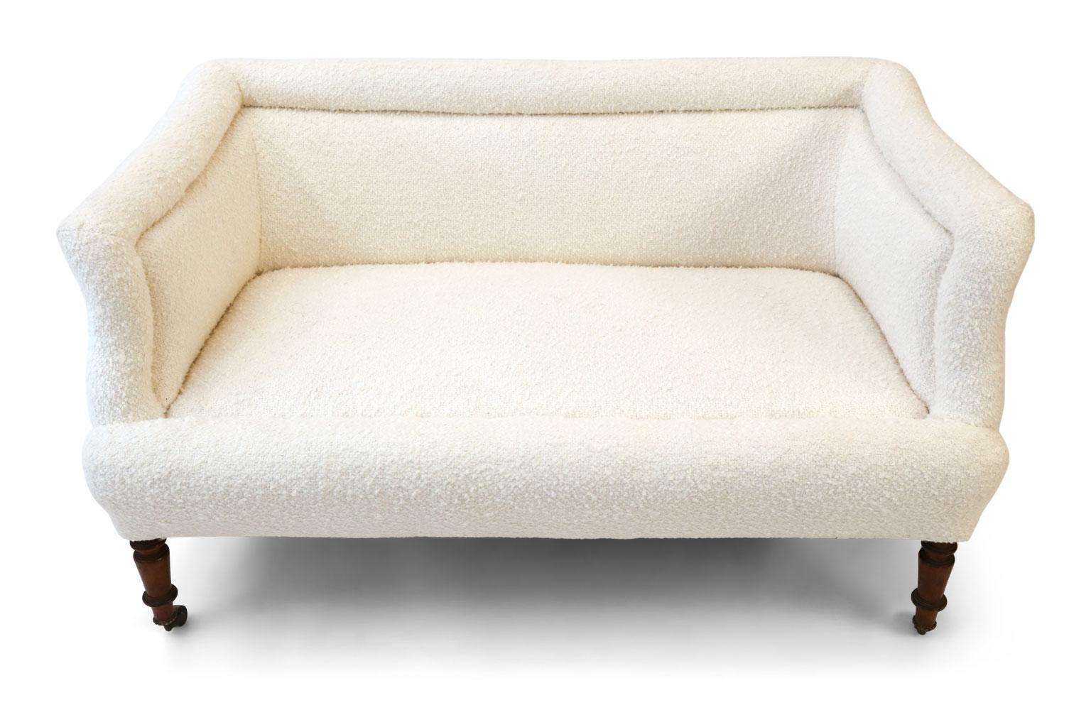 French Settee Upholstered in White Wool Bouclé 6