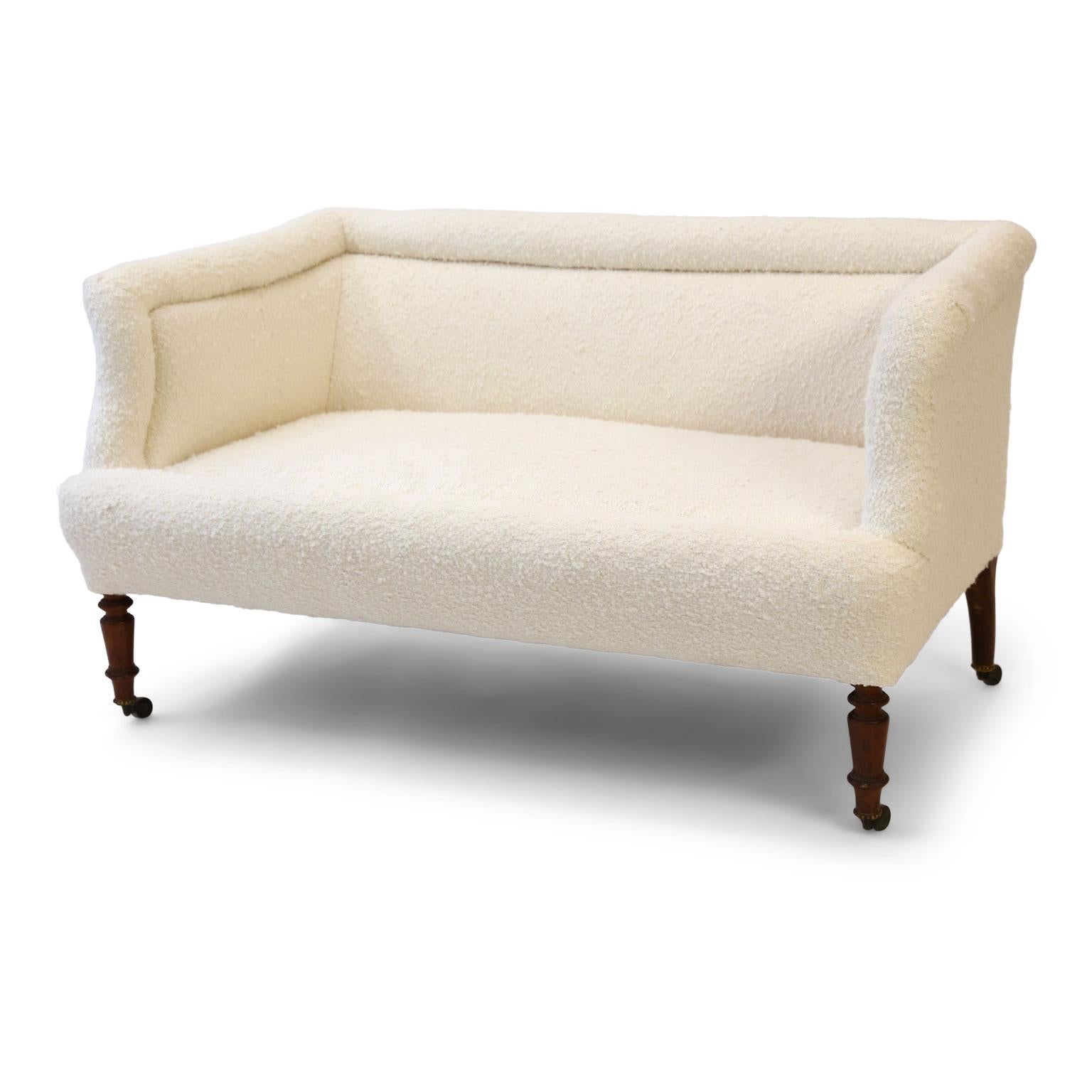 French Settee Upholstered in White Wool Bouclé 7