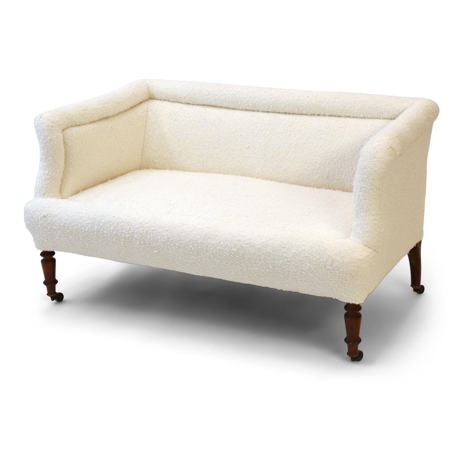 19th Century French Settee Upholstered in White Wool Bouclé