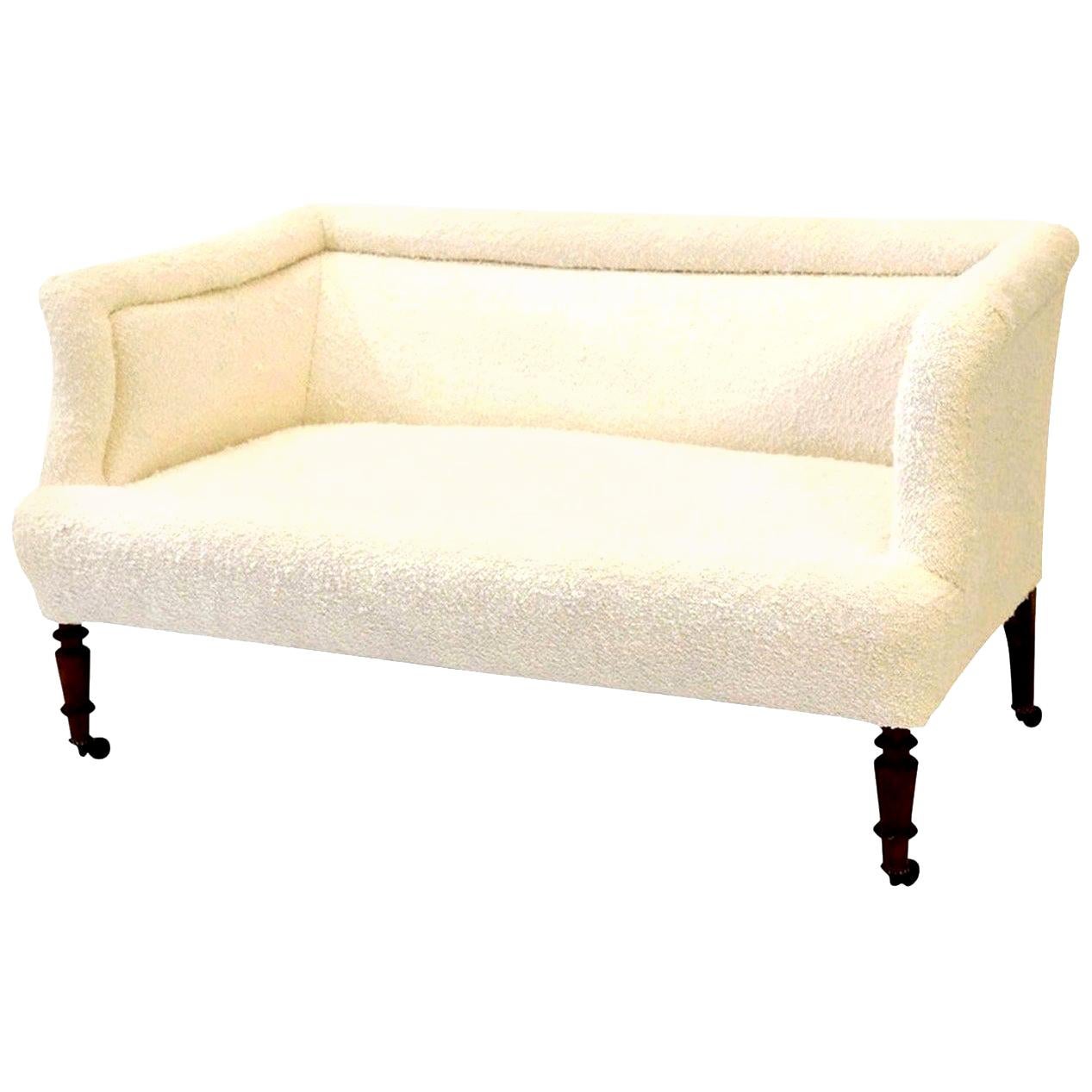 French Settee Upholstered in White Wool Bouclé 8
