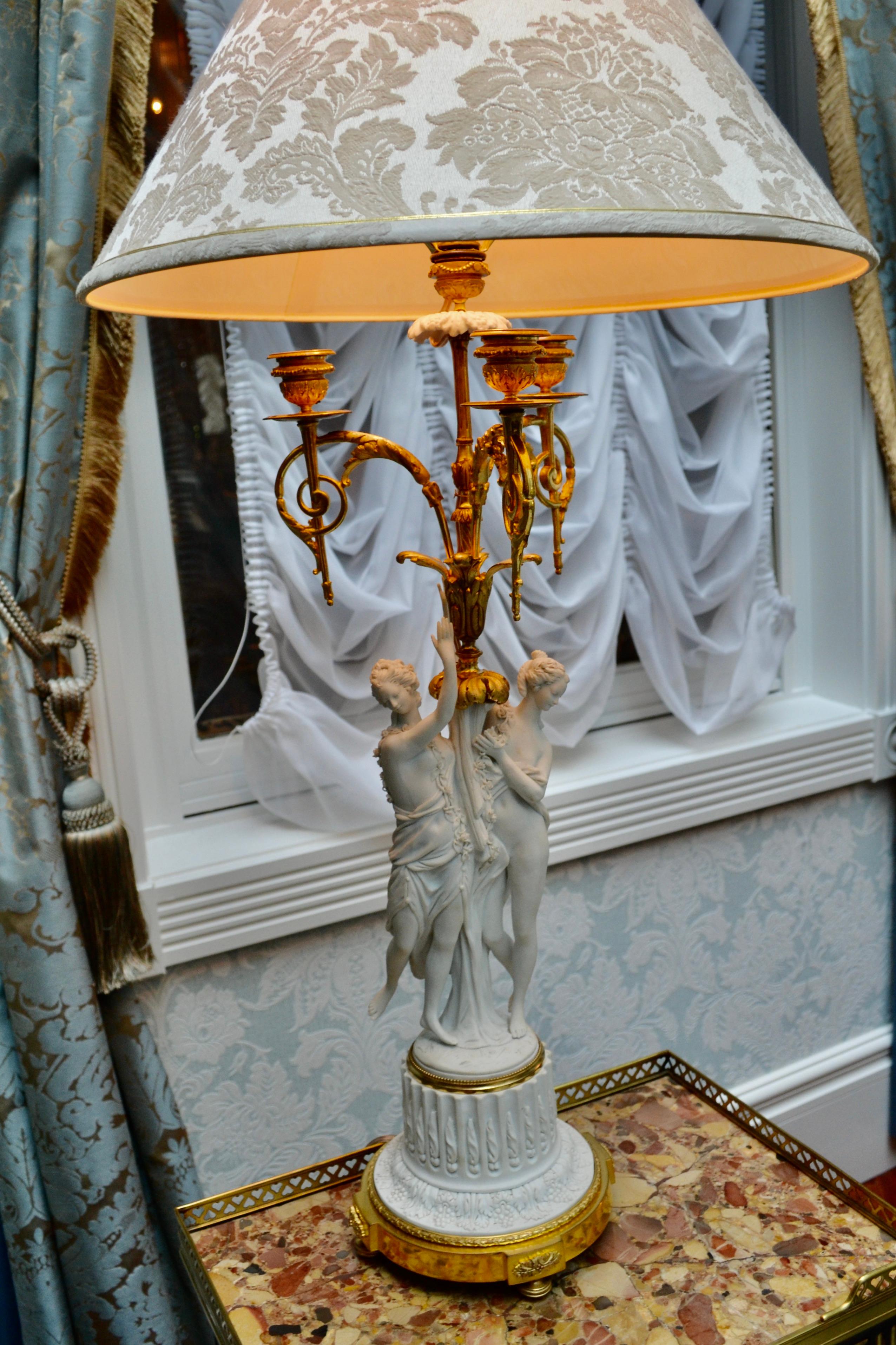 French Sevres Bisque Porcelain and Gilt Bronze Candelabra Lamp Signed Feuchere For Sale 12