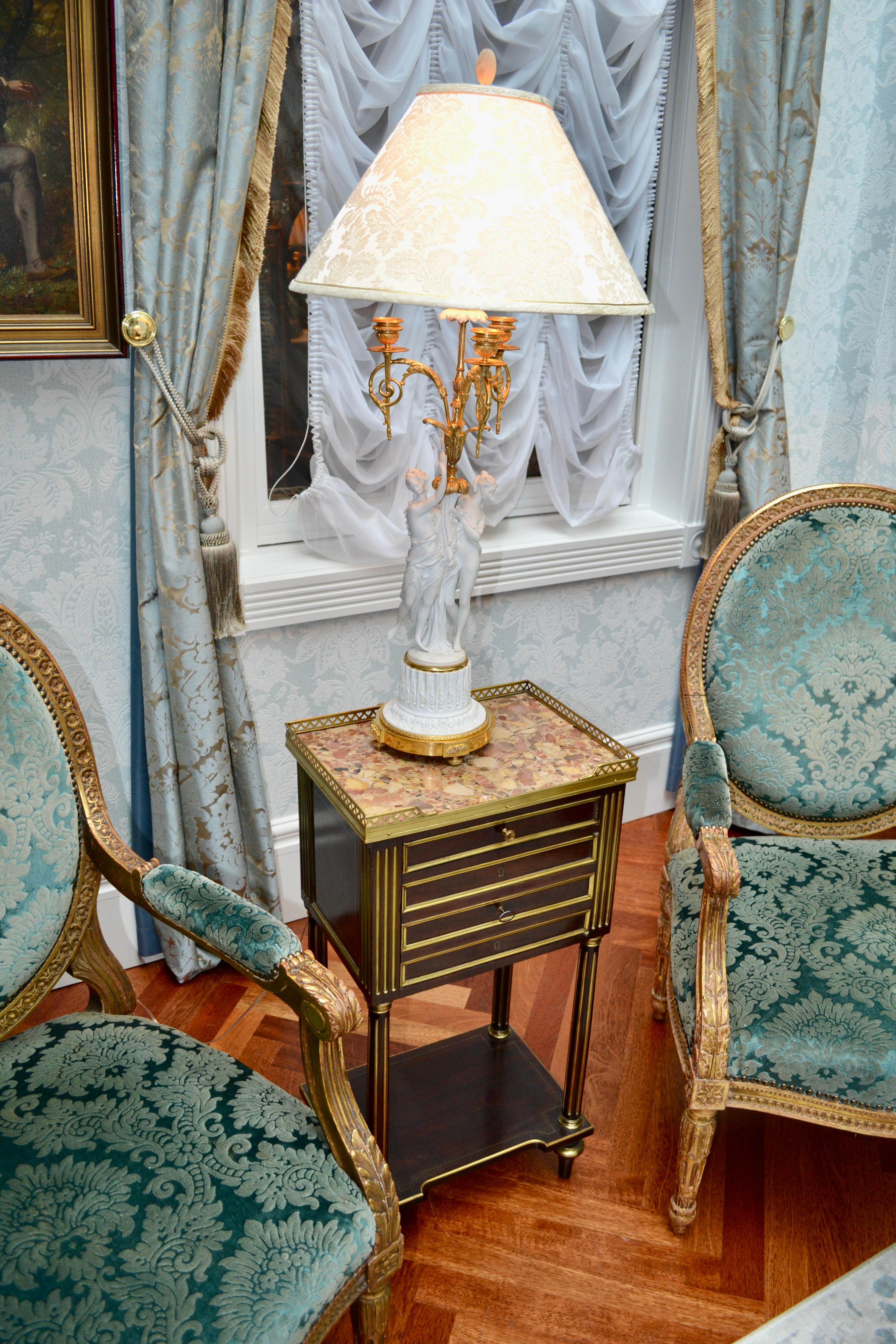 French Sevres Bisque Porcelain and Gilt Bronze Candelabra Lamp Signed Feuchere For Sale 14