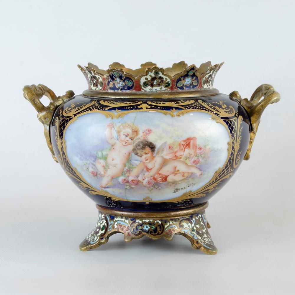 Napoleon III French Sevres bronze and porcelain vase, Cloisonne 19th century For Sale
