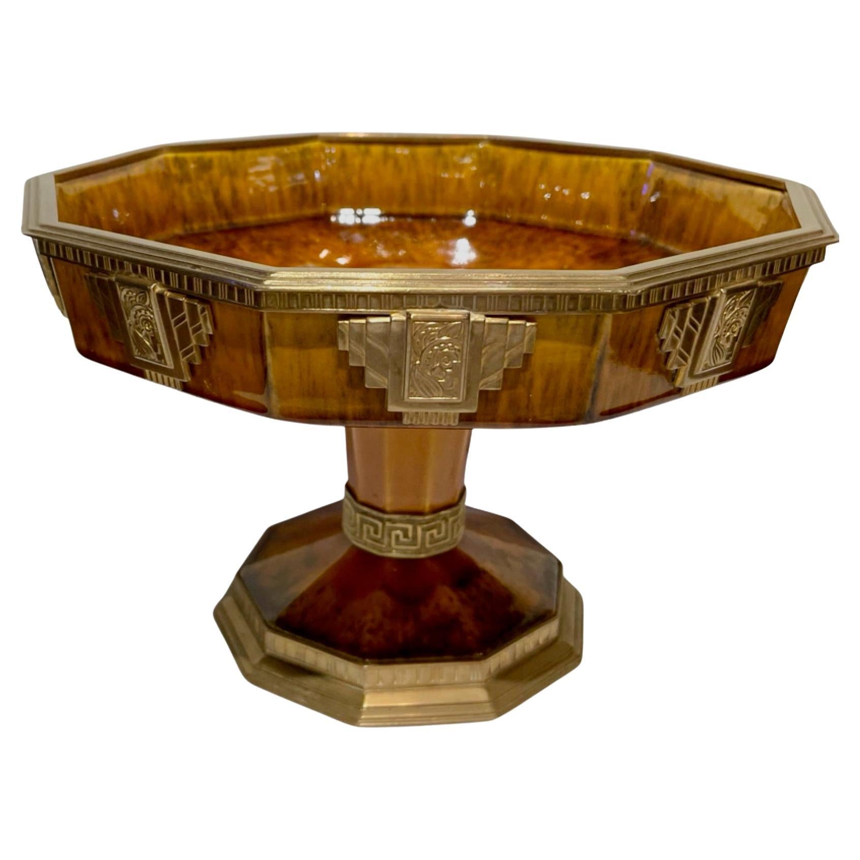 French Sèvres Centerpiece Art Deco Coupe with Metal Details For Sale