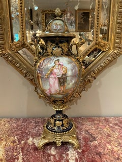 French Sevres cobalt blue urn 19 th c. With classical painting