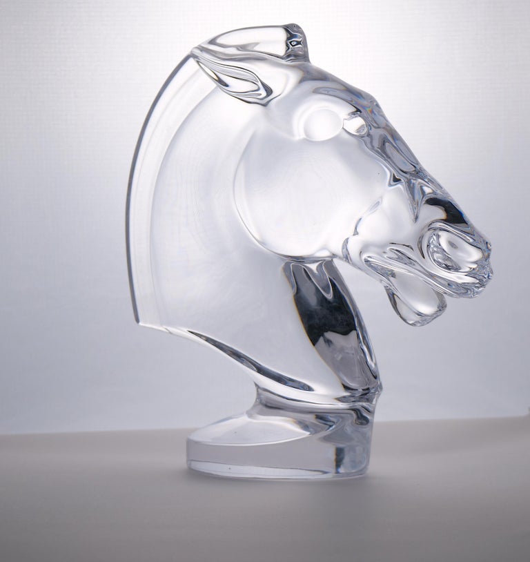 French Sevres Crystal Art Deco Style Tall Horse Head Sculpture at