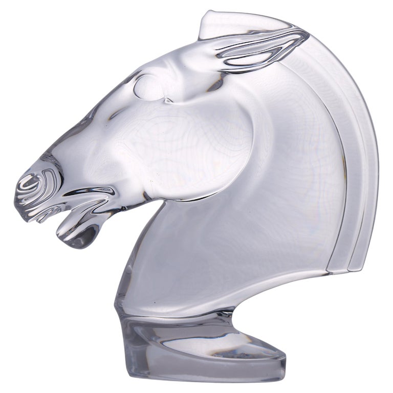 French Sevres Crystal Art Deco Style Tall Horse Head Sculpture For Sale