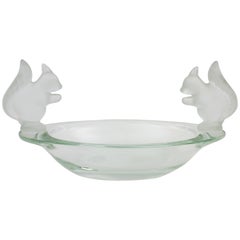 French Sevres Crystal Oval Bowl Decorated by Frosted Crystal Squirrel Figures